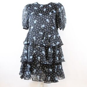 Sandy Liang Women's Floral Print Polka Dot Short Sleeve Tiered Dress NWT